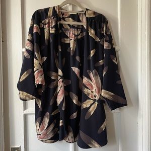 Navy feather print kimono style jacket